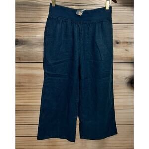 Soft Surroundings Aliso Point Linen Crop Pants Sz Small Navy Blue Wide Leg NEW